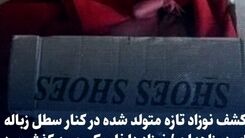کشف نوزاد تازه متولد شده در کنار سطل زباله‌/ نوزاد داخل یک جعبه کفش بود +عکس